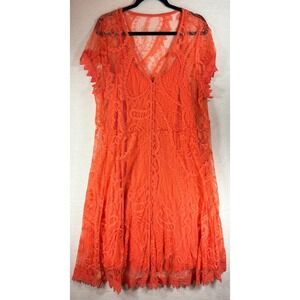 Torrid 2 Coral Lace Button Front Short Sleeve Midi Dress Plus Size 2x 18-20